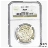 1943-D Walking Liberty Half Dollar NGC MS64