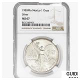 1983Mo 1oz. Silver Mexicanos Onza NGC MS67