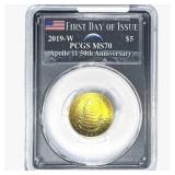 2019-W 0.2655oz Gold Apollo 11 $5 Coin PCGS MS70