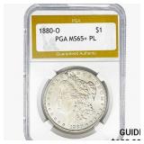 1880-O Morgan Silver Dollar PGA MS65+ PL