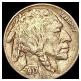 1937-D 3 Leg Buffalo Nickel NEARLY UNCIRCULATED