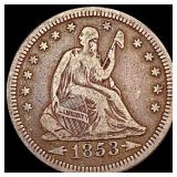 1853 Arr. Rays Seated Liberty Quarter LIGHTLY