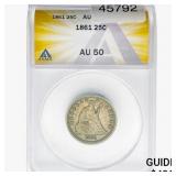 1861 Seated Liberty Quarter ANACS AU50