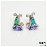 2.2g Sterling Silver Tanzanite & Opal Earrings