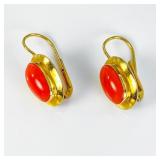 18k Yellow Gold & Coral Earrings (6g/8.15mm each)