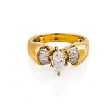 14k yg Marquise/Baguette Dia. Ring-Size 4 (7.1g/.3