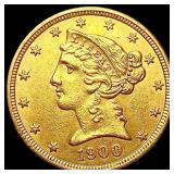 1900 $5 Gold Half Eagle NEARLY UNCIRCULATED