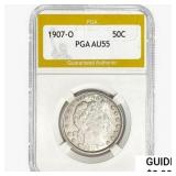 1907-O Barber Half Dollar PGA AU55