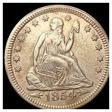 1854 Arrows Seated Liberty Quarter CLOSELY UNCIRCU