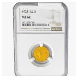 1928 $2.50 Gold Quarter Eagle NGC MS62