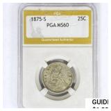 1875-S Seated Liberty Quarter PGA MS60