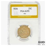 1836 B-2 Capped Bust Quarter PGA AU55