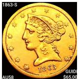 1863-S $5 Gold Half Eagle CHOICE AU