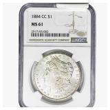 1884-CC Morgan Silver Dollar NGC MS61