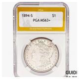 1894-S Morgan Silver Dollar PGA MS63+