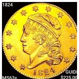 1824 $5 Gold Half Eagle CHOICE BU+