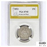 1853 Seated Liberty Quarter PGA XF40 Arrows & Rays