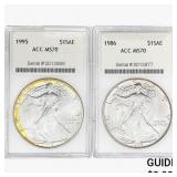 [2] 1986 & 1995 Silver Eagle ACC MS70