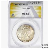 1937 Walking Liberty Half Dollar ANACS MS65