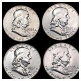 1955-1959 Proof Franklin Hlaf Dollar Lot [4 Coins]