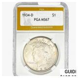 1934-D Silver Peace Dollar PGA MS67