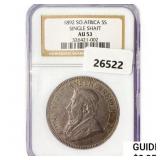 1892 S. Af. 5S 28.3g Silver NGC AU53 Single Shaft