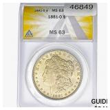 1881-O Morgan Silver Dollar ANACS MS63