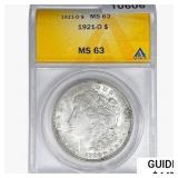 1921-D Morgan Silver Dollar ANACS MS63