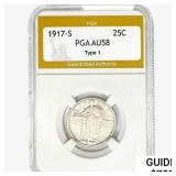 1917-S Standing Liberty Quarter PGA AU58 Type 1