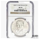 2009-P 0.85oz Silver $1-Louis Braille NGC MS70