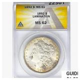 1892 Morgan Silver Dollar ANACS MS62 Lamination