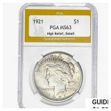 1921 Silver Peace Dollar PGA MS63 HR, Detail