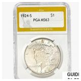 1924-S Silver Peace Dollar PGA MS63