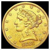 1881 $5 Gold Half Eagle CLOSELY UNCIRCULATED