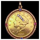 1884-S Double Eagle in Gold Bezel and Diamonds HIG