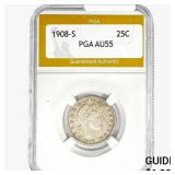 1908-S Barber Quarter PGA AU55