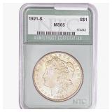 1921-S Morgan Silver Dollar NTC MS65