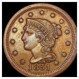 1851 Braided Hair Large Cent CLOSELY UNCIRCULATED