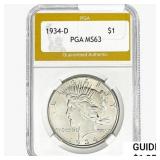 1934-D Silver Peace Dollar PGA MS63