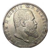 1903 F German States Wurtemburg SIlver 5 Mark XF