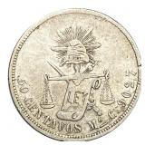 1869 Mo C Mexico Silver 50 Centavos Balanza XF