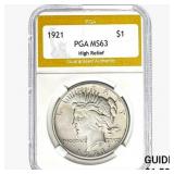 1921 Silver Peace Dollar PGA MS63 HR