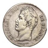 1827-A France Silver 5 Francs Charles X XF