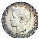 1898 Spain Silver 5 Pesetas Child Head AU+