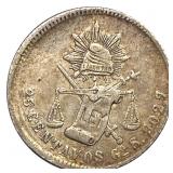 1875 Go S Mexico Silver 25 Centavos Balanza AU