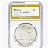 1924-S Silver Peace Dollar PGA MS63+