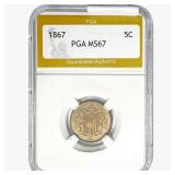 1867 Shield Nickel PGA MS67