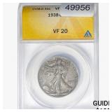 1938-D Walking Liberty Half Dollar ANACS VF20