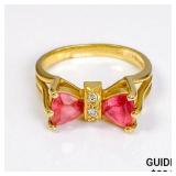 14k yg Trillion Cut Dual Pink Sapphire Ring-Size 7