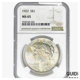 1922 Silver Peace Dollar NGC MS65